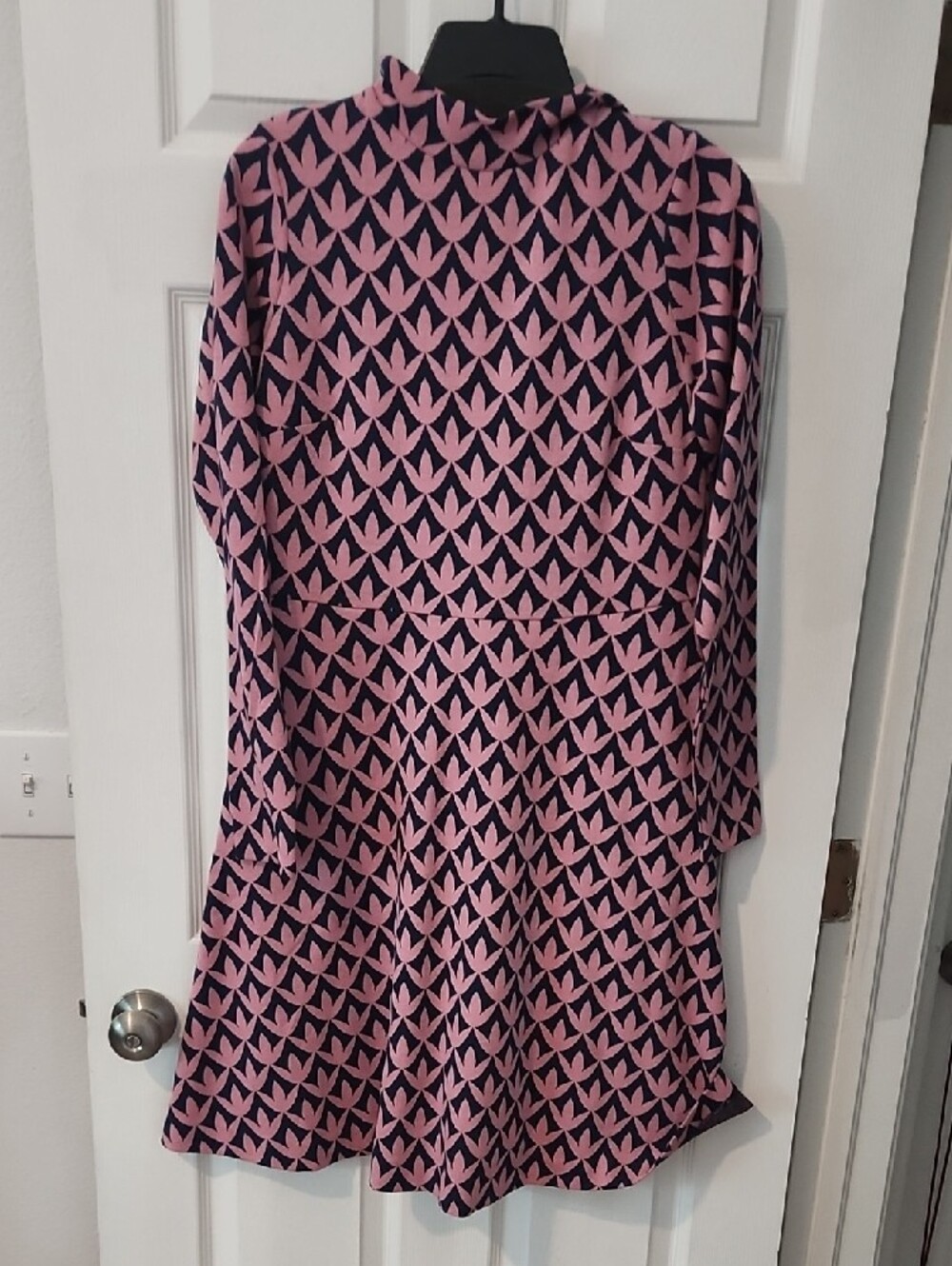 Women's Boden Pink and Navy Geometric Long-Sleeve Dress - Picture 5 of 5